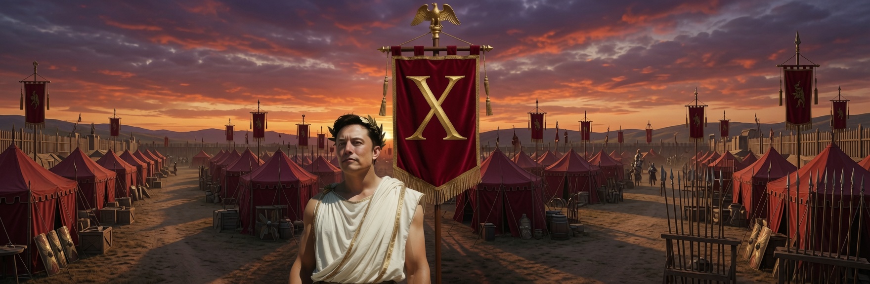 Roman-style encampment at dusk